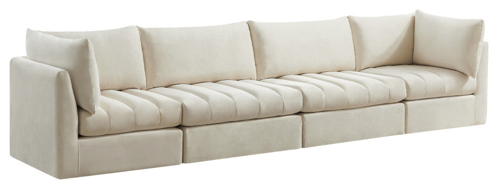 Jacob Velvet Upholstered 4-Piece Modular Sofa, Cream