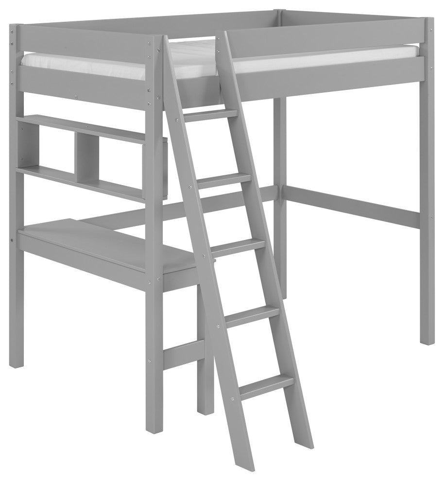 Swan Solid Wood Loft Bed with Desk - Grey