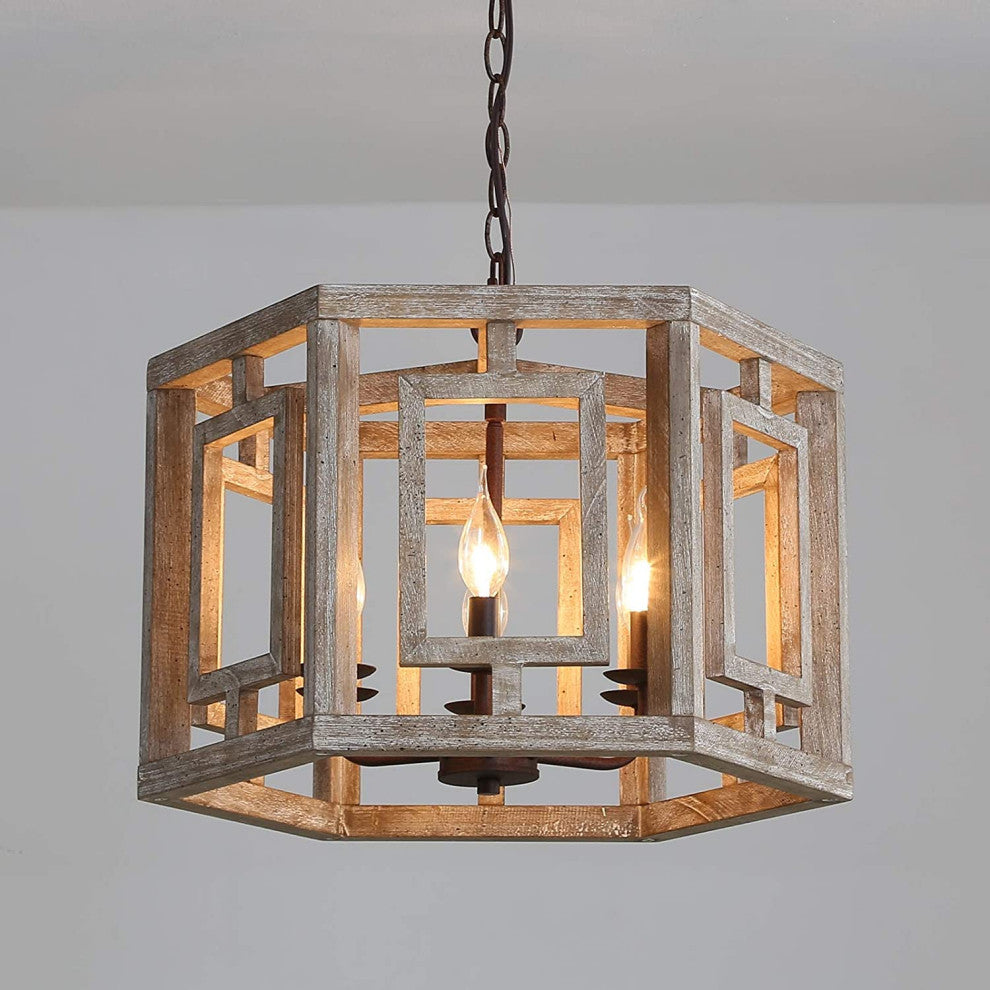 6 Light Wood Chandelier Rust Farmhouse Pendant Light Fixture
