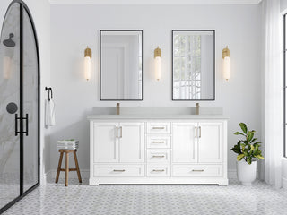 Boston 72 Double Sink Bath Vanity in White 2" Carrara Quartz