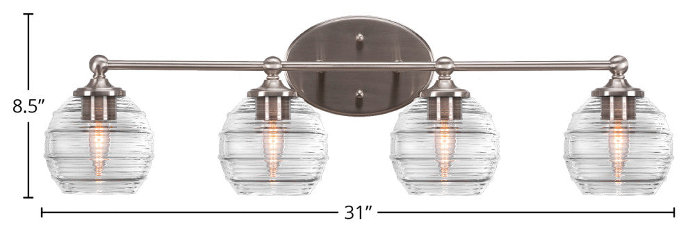 Capri 4-Light Bath Bar, Brushed Nickel/Clear Ribbed