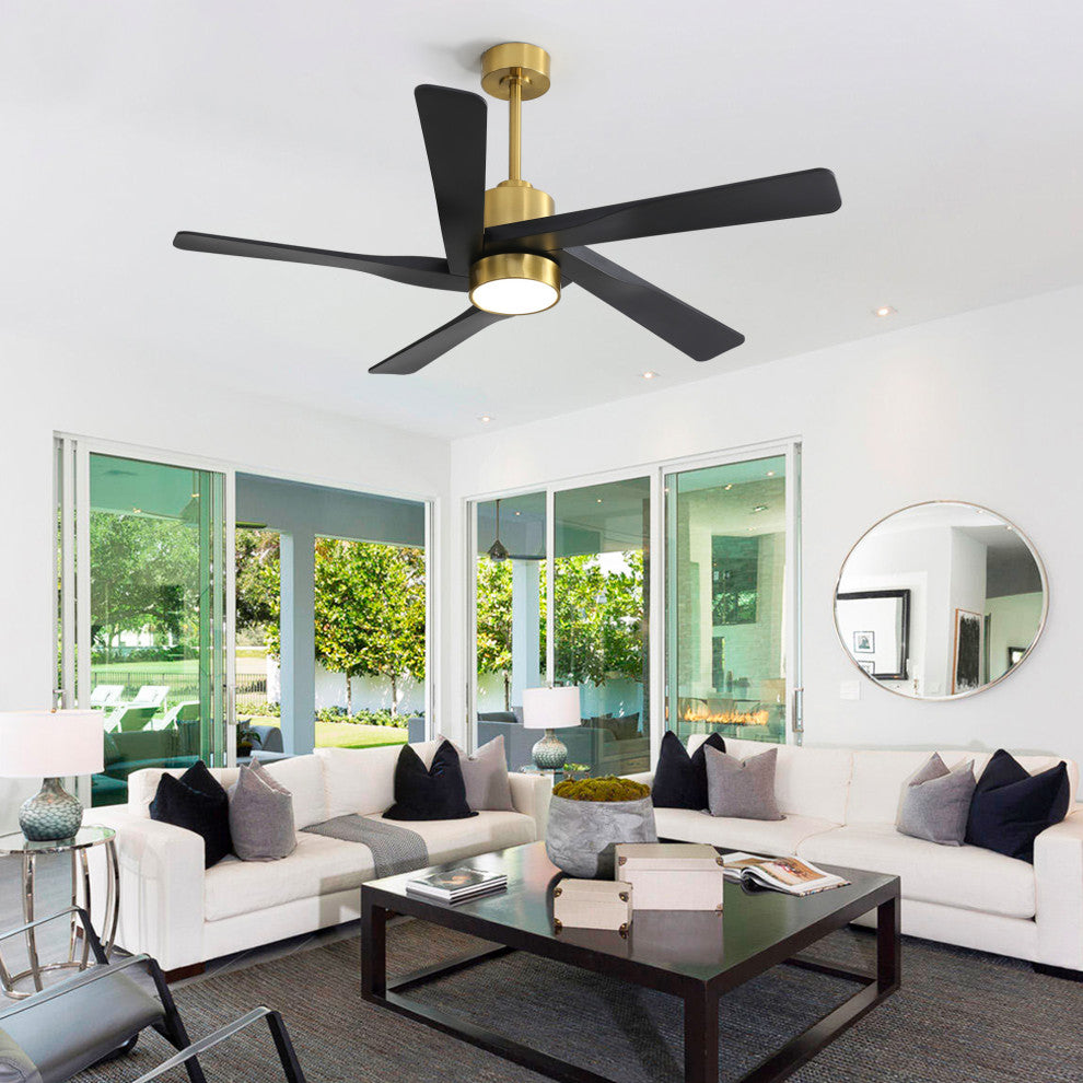 54" 5-ABS Blade Straight indoor LED Ceiling Fan, Black and Gold