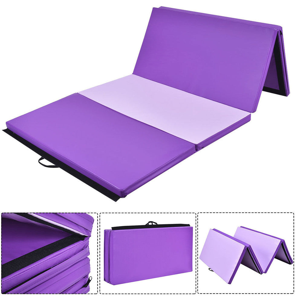 Costway 4'x10'x2'' Gymnastics Mat Thick Folding Panel Gym Fitness PurplePink