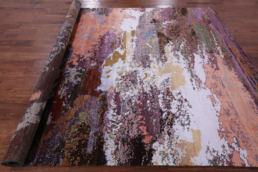Wool and Silk Abstract Handmade Rug 7' 10" X 10' 0" Q8785