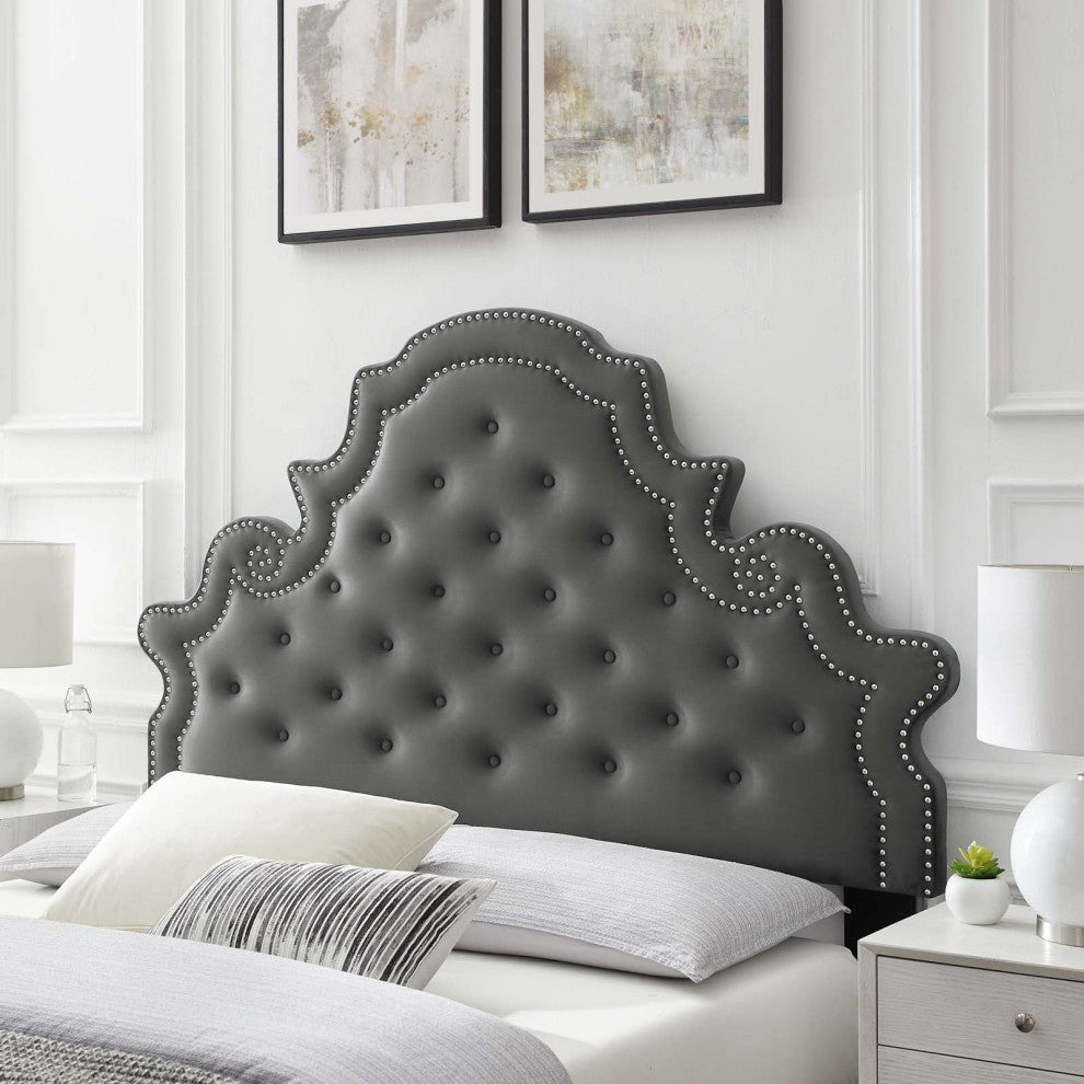 Diana Tufted Performance Velvet Twin Headboard Charcoal