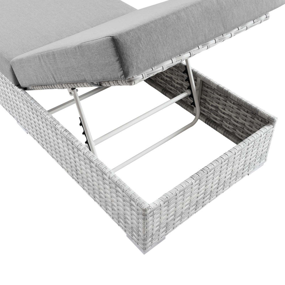 Lounge Chair Chaise, Rattan, Wicker, Gray, Modern, Outdoor Patio Bistro