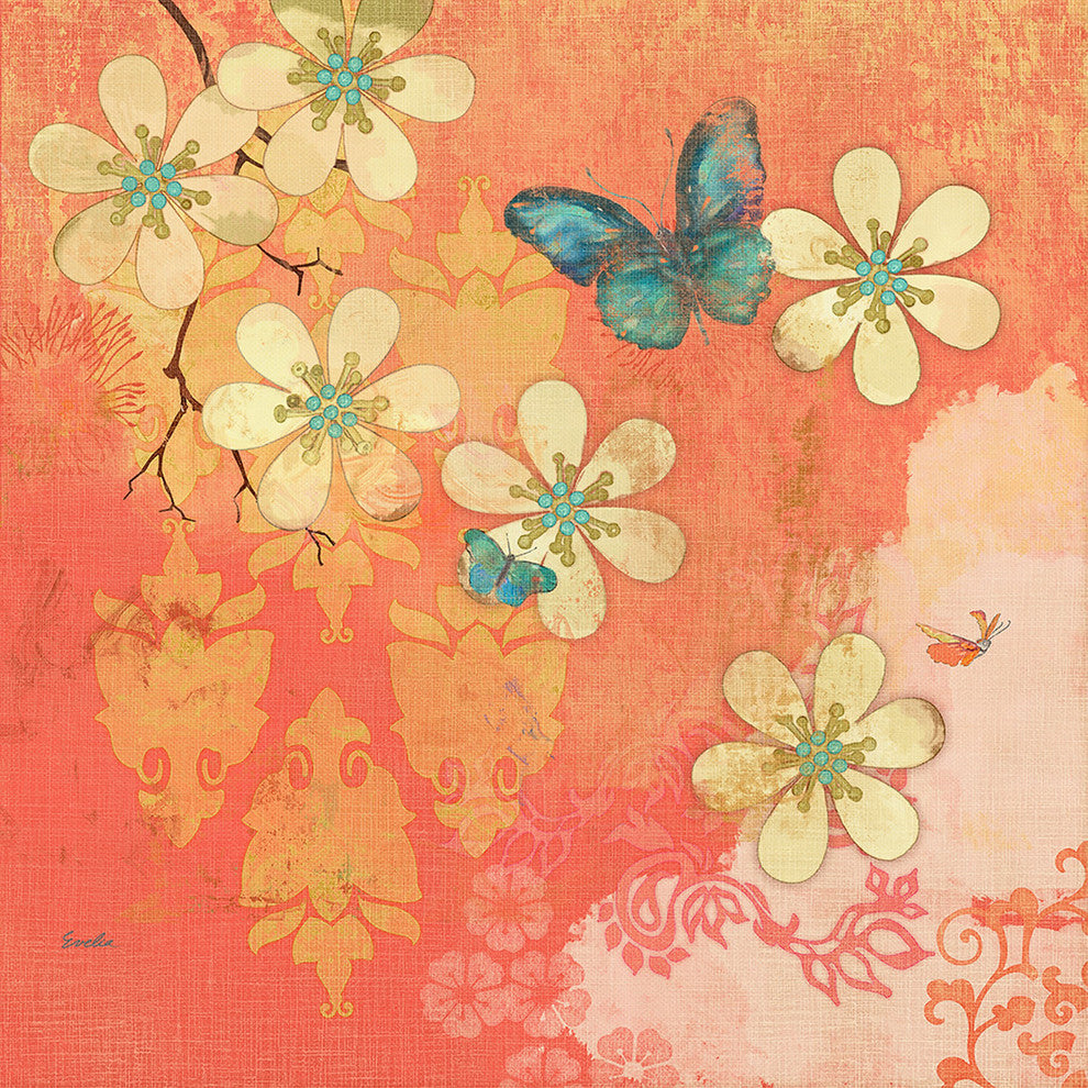 "Multi Blossoms Butterfly" Painting Print on Canvas by Evelia