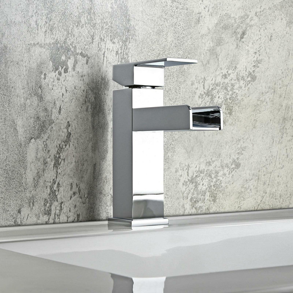 Modern Single Handle One Hole Waterfall Bathroom Sink Faucet Solid Brass, Chrome