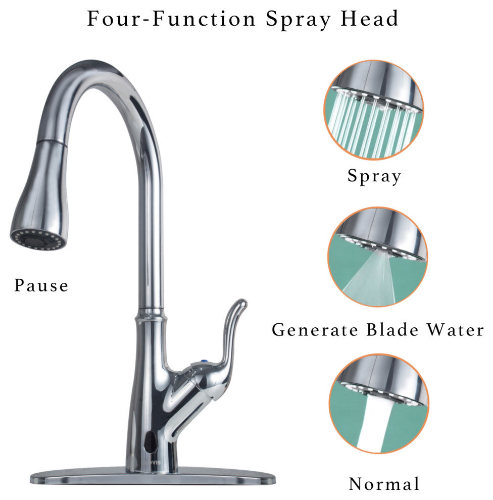Single Handle Deck Mounted High Arc Pull Down Touchless Kitchen Faucet, Brushed