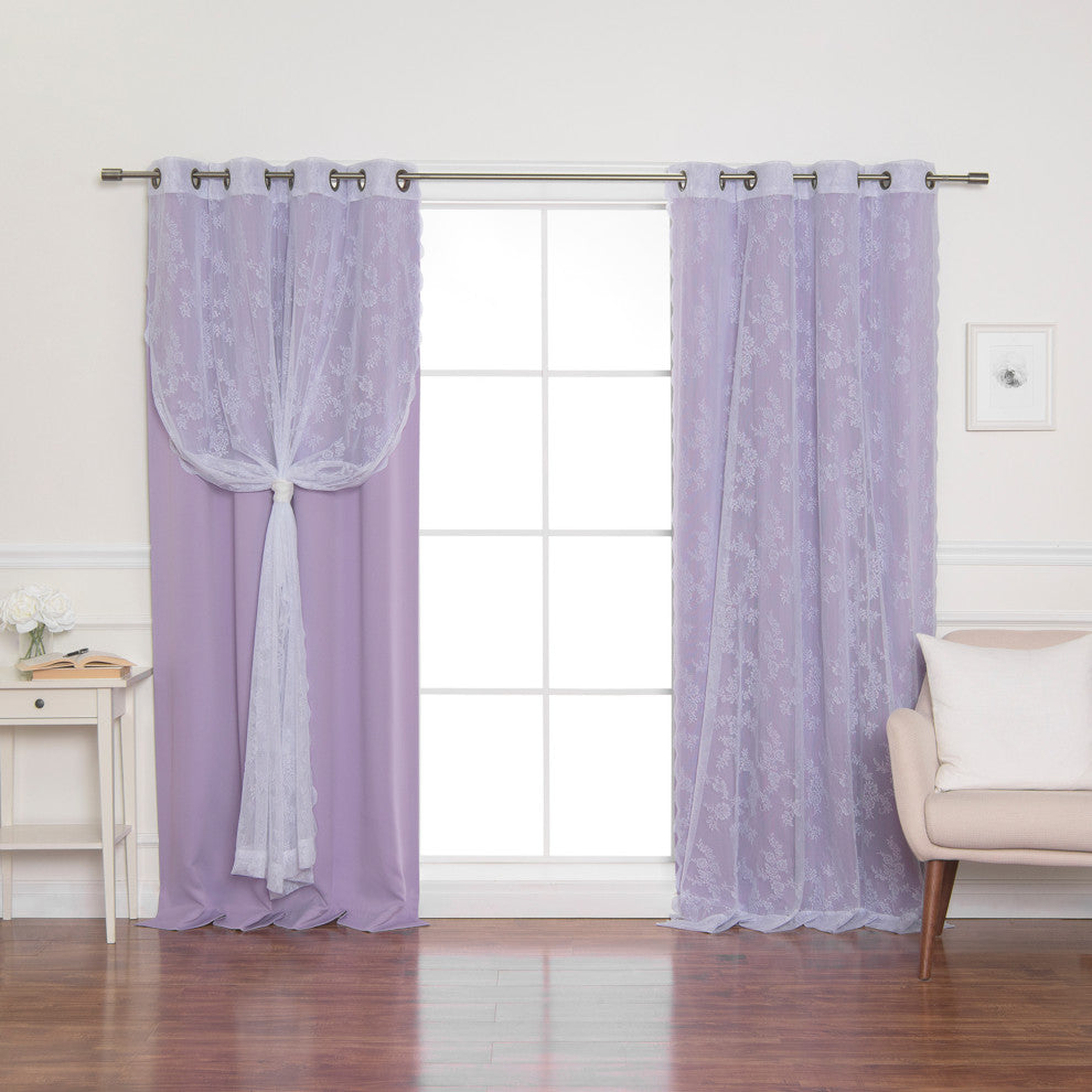 Rose Sheers and Blackout Curtains, Lavender, 52"x84"