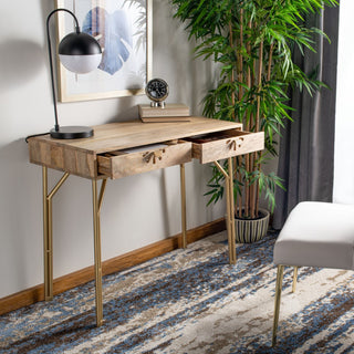 Safavieh Lily 2 Drawer Desk, Natural/Brass