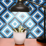 Jadida Handmade Cement Tile, Blue/Black/White, Sample