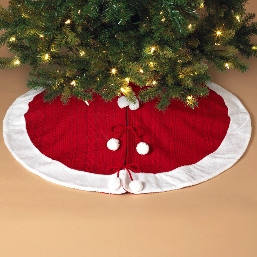 48-in L Red Acrylic Pom Pom Tree Skirt