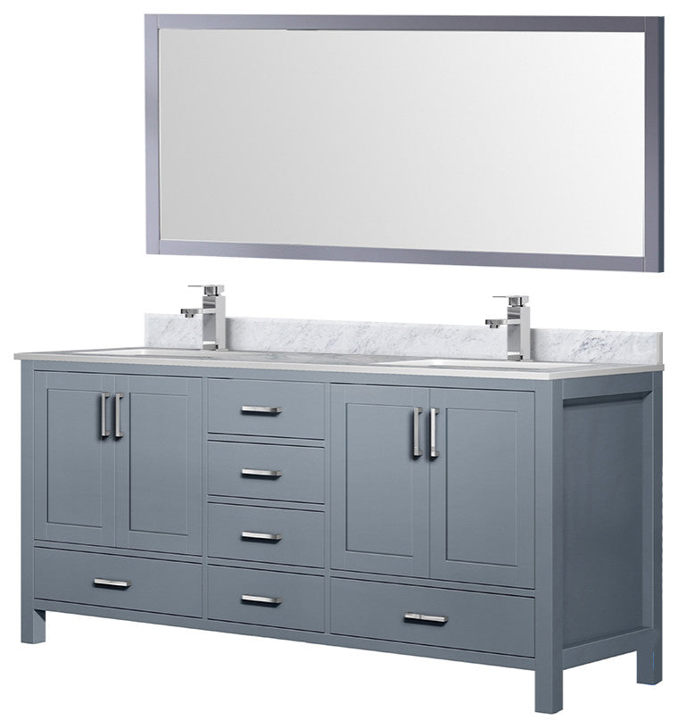 Jacques 72" Dark Grey Double Vanity Set with White Carrara Marble Top