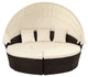 Round Outdoor Sectional Sofa Set Rattan Patio Daybed With Canopy, Beige