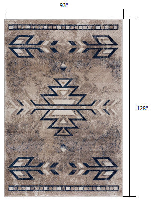 8"x11" Beige and Blue Boho Chic Area Rug