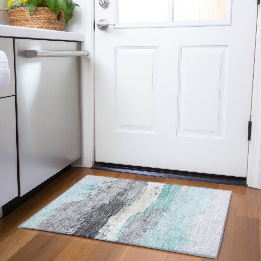 Machine Washable Indoor/Outdoor Chantille ACN1880 Teal 1'8" x 2'6" Rug