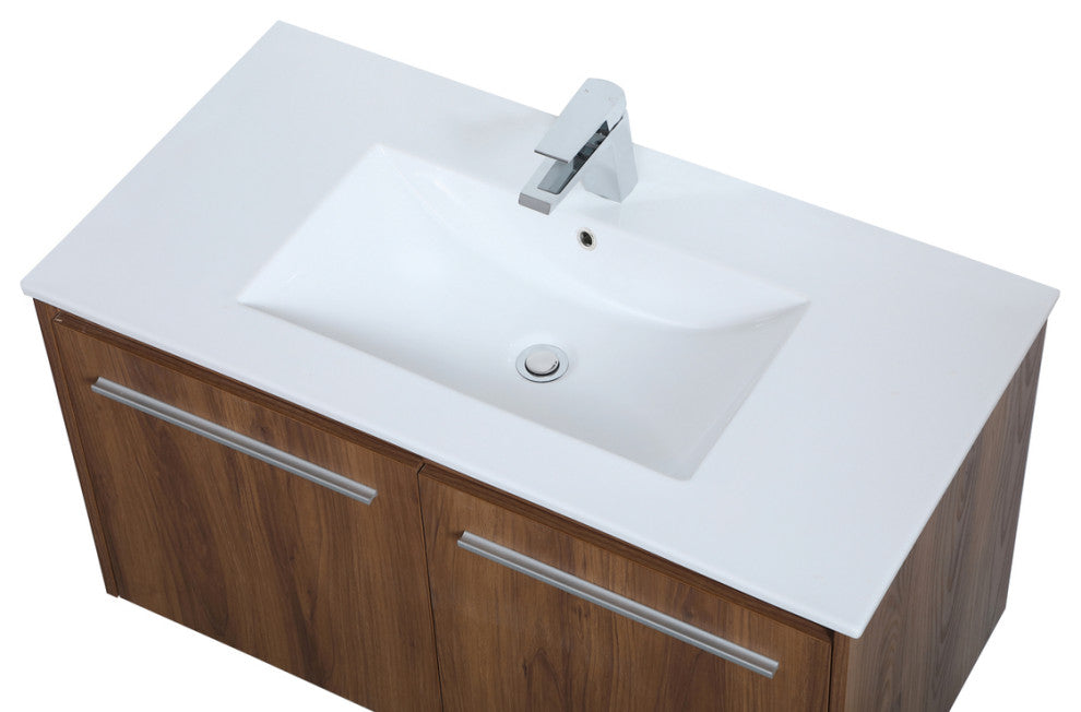 Single Bathroom Floating Vanity, Walnut Brown, 36"