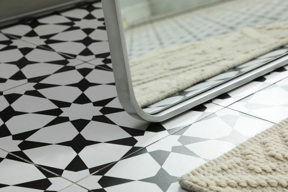 Soft Corner Metal Rectangle Full Length Mirror 32X72 Inch, Silver