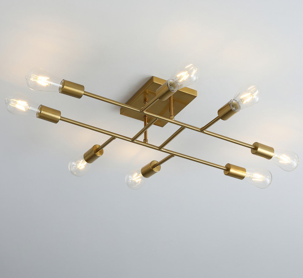 Modern 8-Light Sputnik Semi Flush Mount Ceiling Light, Gold