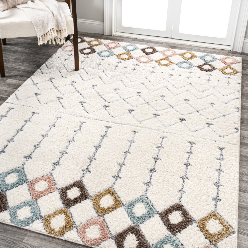 Pia Moroccan Trellis Plush Carved Multi/Cream 5'x8' Area Rug
