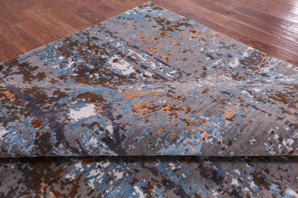 Abstract Hand Knotted Wool and Silk Rug 9' 0" X 12' 1"- Q6230
