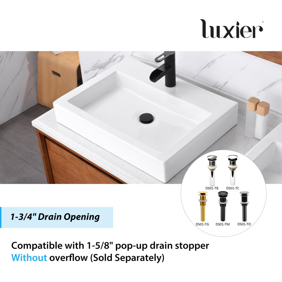Luxier CS-021 Rectangular Bathroom Ceramic Vessel Sink Art Basin in White