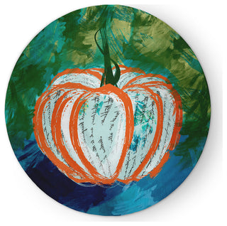 Artistic Pumpkin Fall Design Chenille Area Rug, Blue, 5' Round