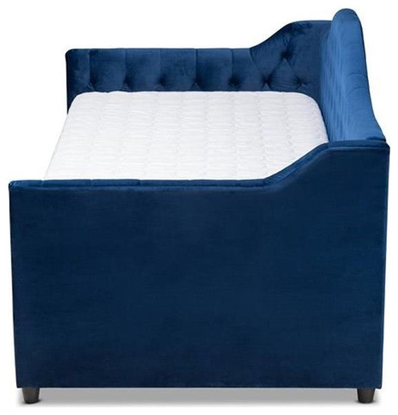 Perry Royal Blue Velvet and Button Tufted Twin Size Daybed With Trundle