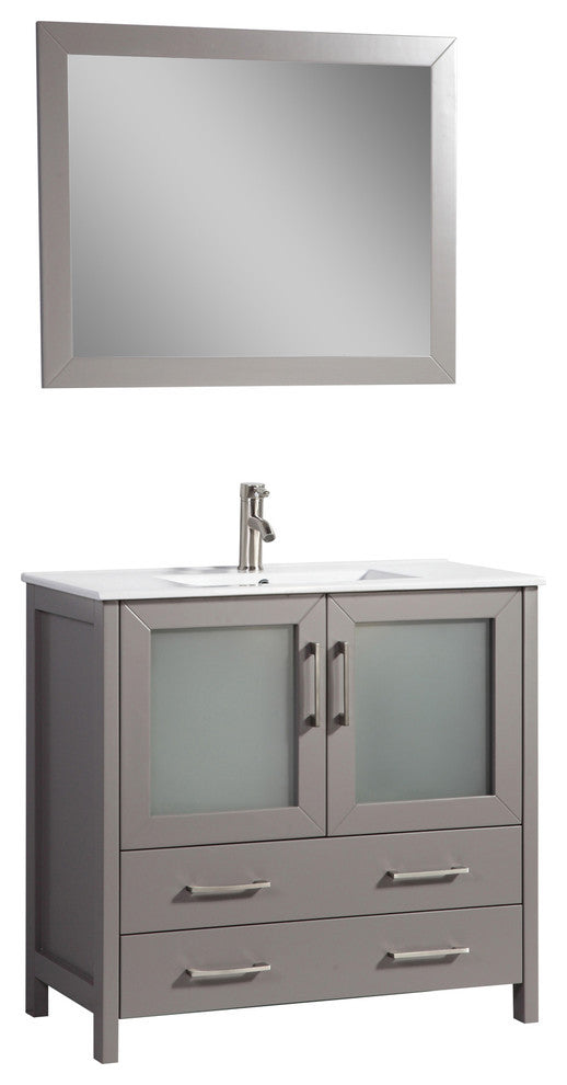 Vanity Art Vanity Set With Ceramic Top, 36", Gray, Standard Mirror