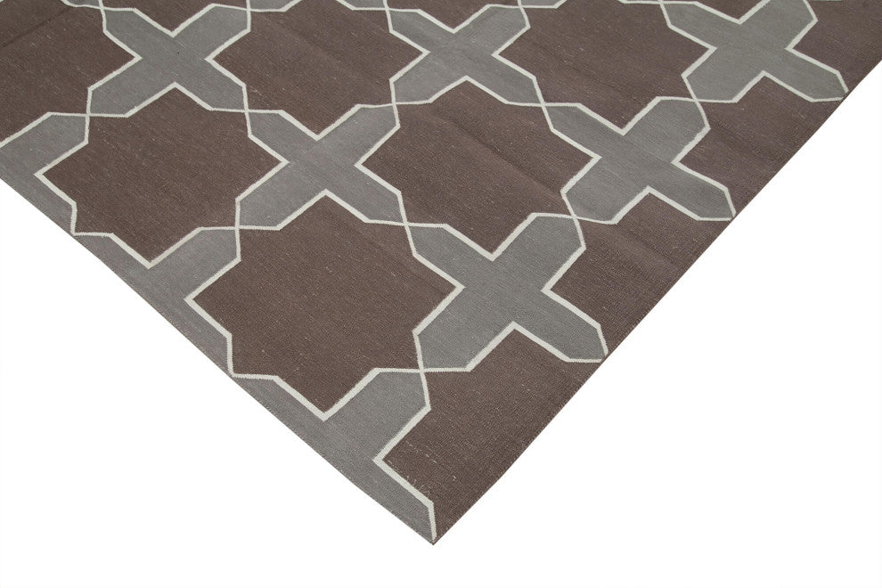 Rug N Carpet - Handmade Wool 8' 0'' x 9' 8'' Geometric Dhurrie Kilim Rug