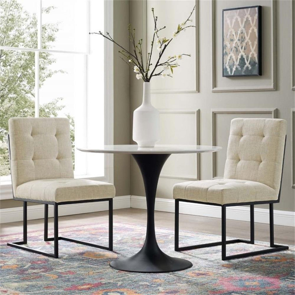 Privy Black Stainless Steel Upholstered Fabric Dining Chair Set of 2-Black Beige