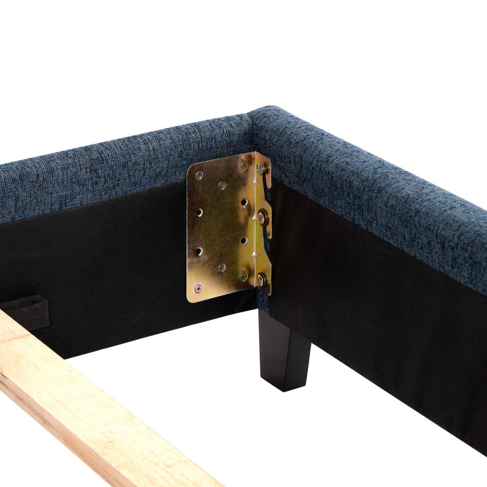 Legends Home King Size Navy Blue Denim Squares Upholstered Platform Bed