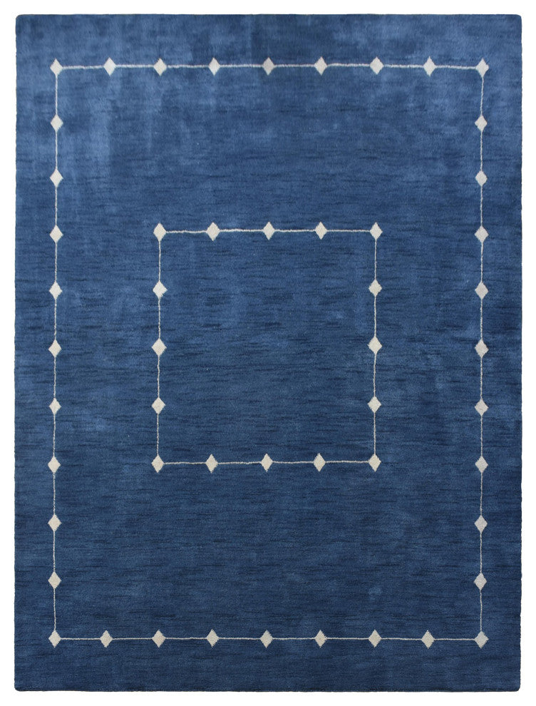 HAND KNOTTED LOOM WOOL ECO-FRIENDLY AREA RUGS - Rectangle, Blue, Geometric