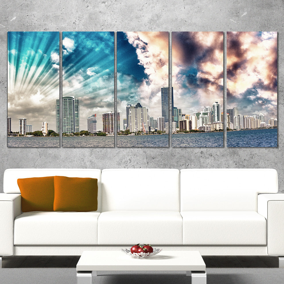 "Miami Skyline With Clouds" Canvas Print, 5 Panels