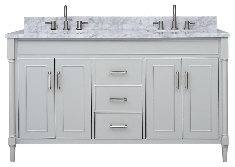 Avanity Bristol 60" Vanity Combo in Light Gray and Carrara White Marble Top