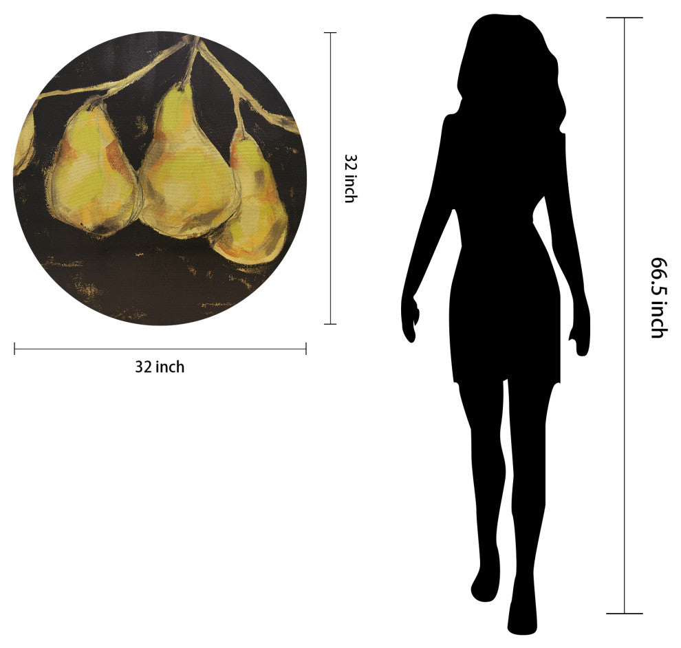 "Golden Pears" Circular Canvas Giclee Printed on 2" Wood Stretcher Wall Art