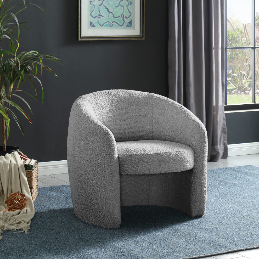 Acadia Boucle Fabric Upholstered Accent Chair, Grey