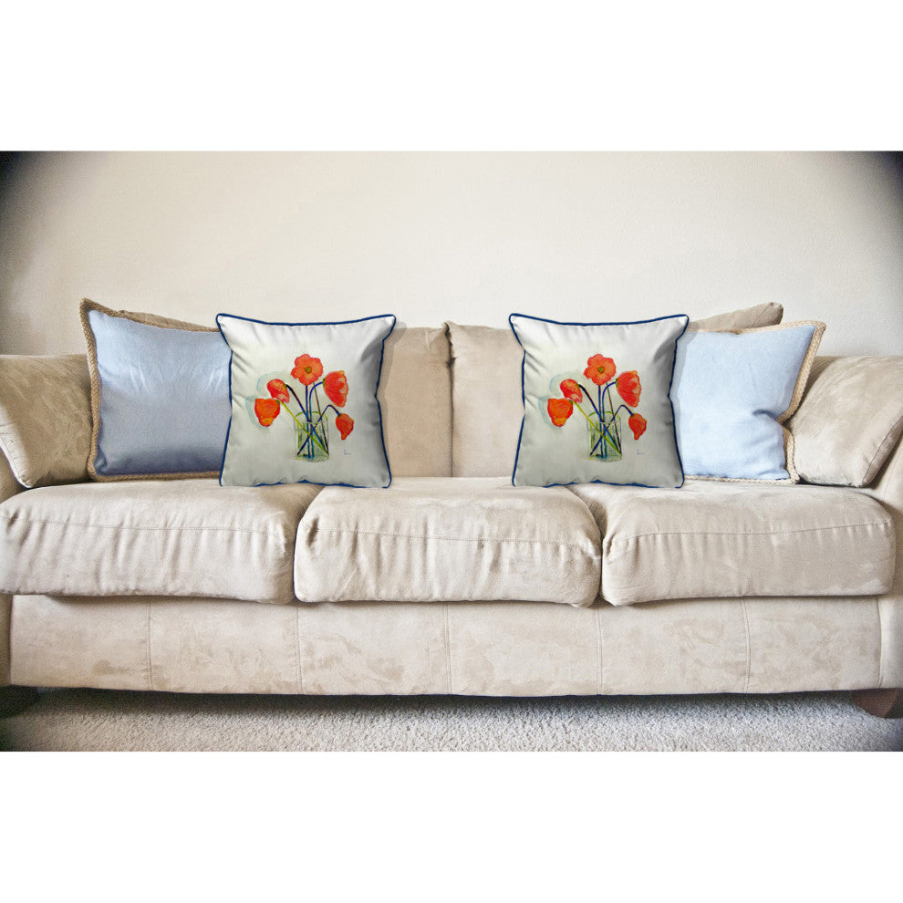Poppies in Vase Large Indoor/Outdoor Pillow 18x18