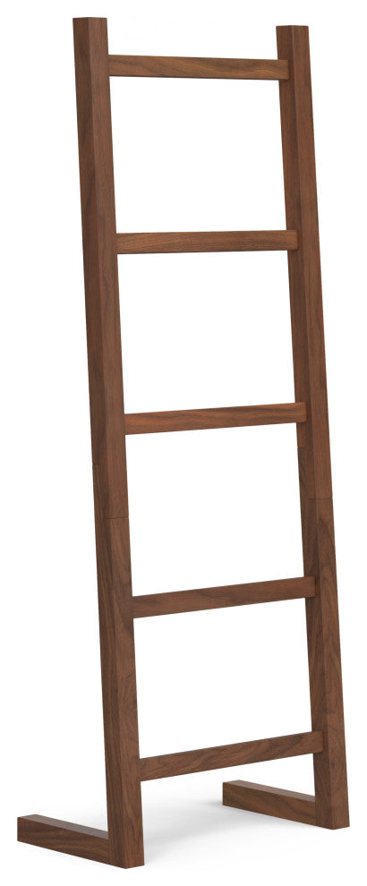 Bray Solid Acacia Wood Bath Towel and Blanket Ladder Shelf, Natural Walnut
