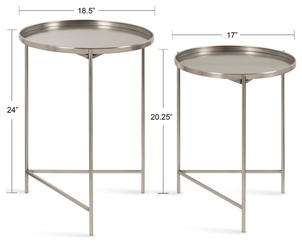 Ulani Round Metal Accent Tables, Silver 2 Piece