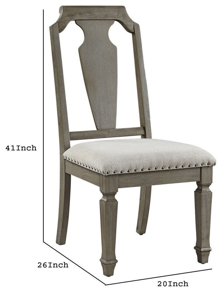 Benzara BM250705 Side Chair With Fabric Seat and Fiddle Back, Set of 2, Brown