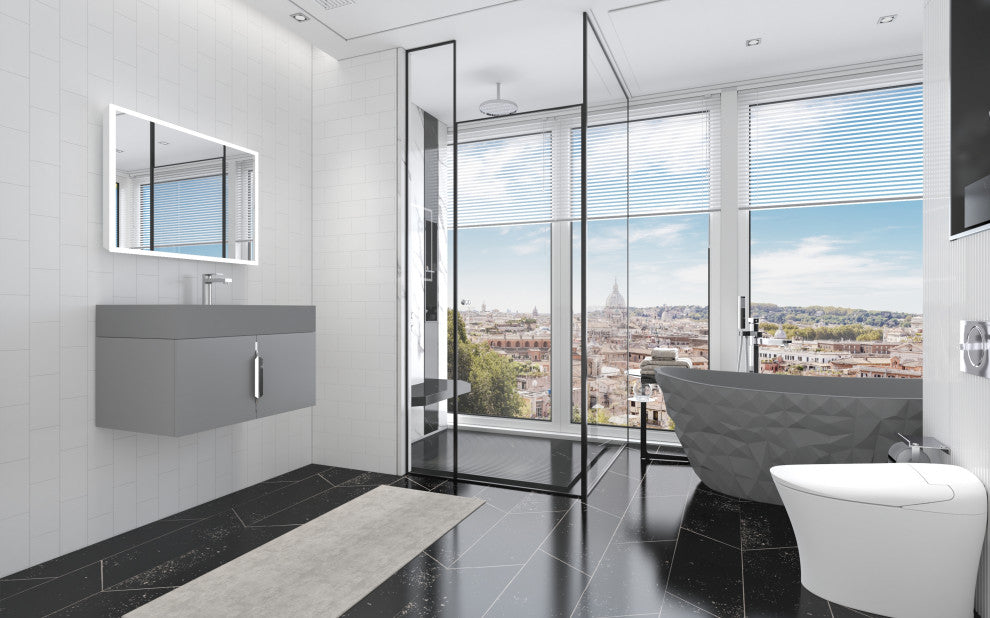 CastelloUSA Amazon 30" Right Wall Mounted Bathroom Vanity Set, Gray, Gray Top, Brushed Nickel
