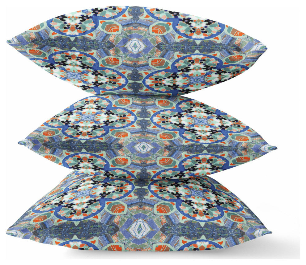 20" Blue Orange Cloverleaf Boho Suede Throw Pillow