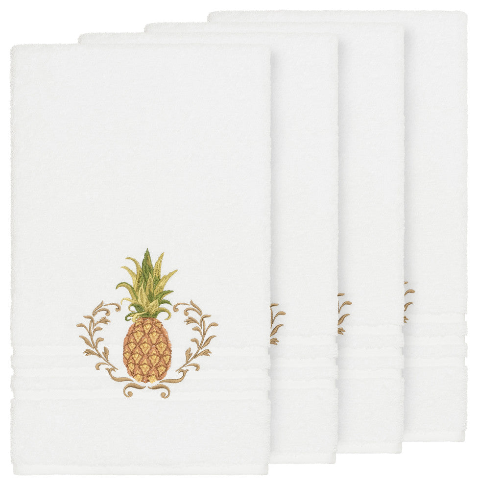 Linum Home Textiles Welcome Embellished, White, Bath Towel, 4-Piece Set