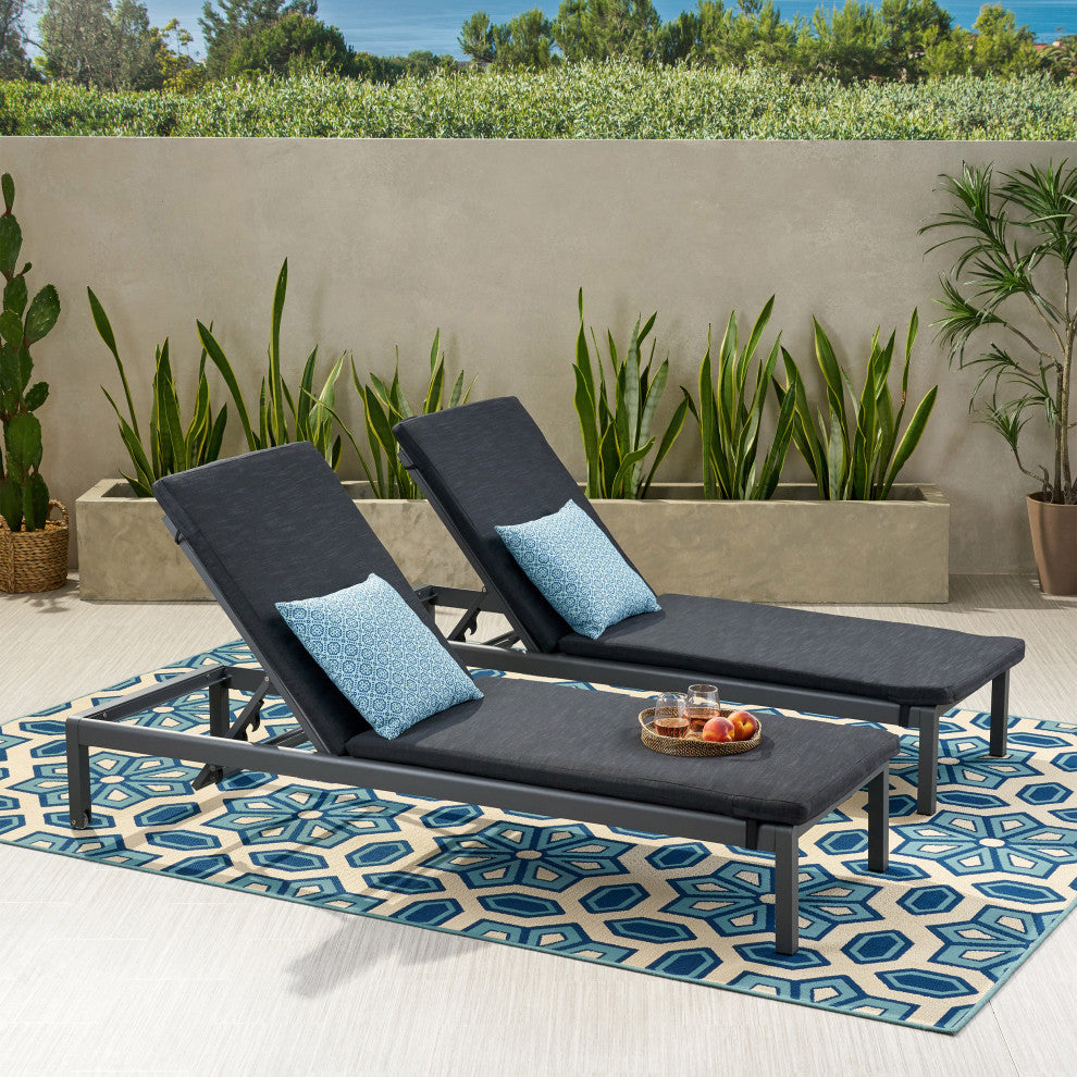 Hemsley Outdoor Chaise Lounge With Cushion, Set of 2
