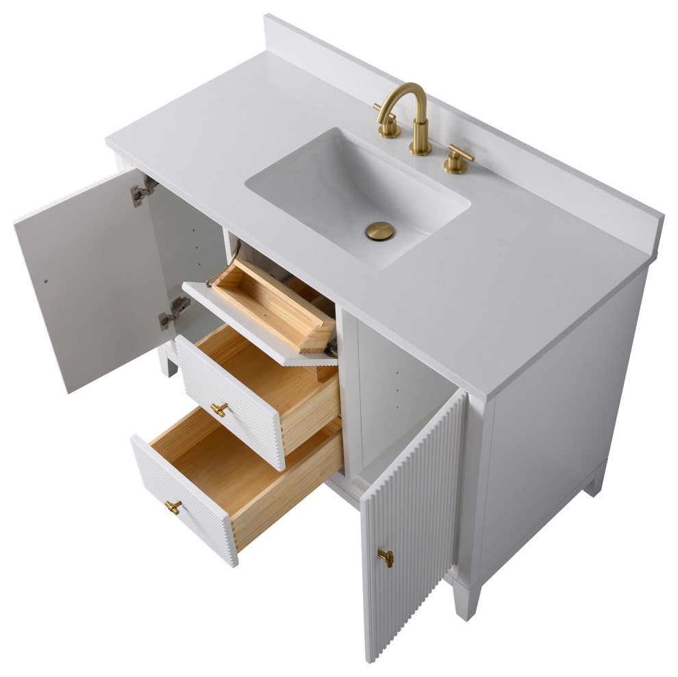 Vanity Art Bathroom Vanity with Engineered Marble Top and Sink, White, 48", Golden Brushed