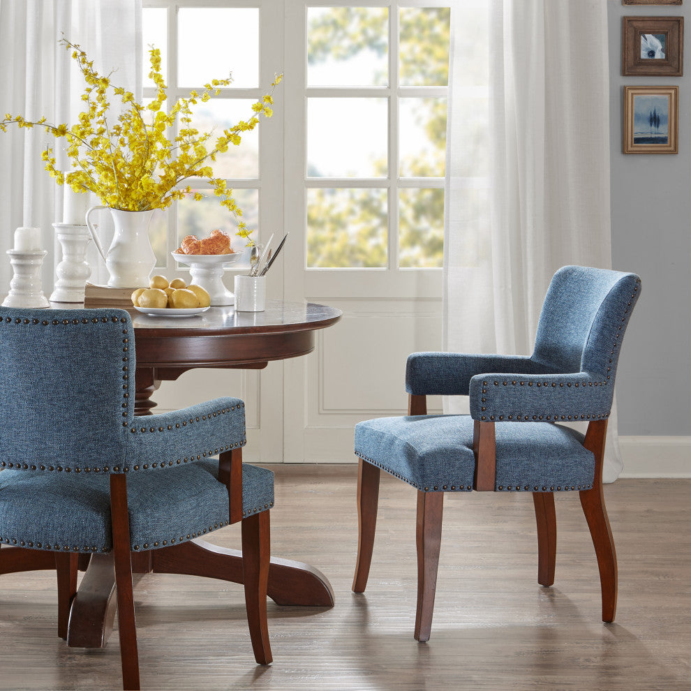 Madison Park Armed Transitional Dining Chair, Blue