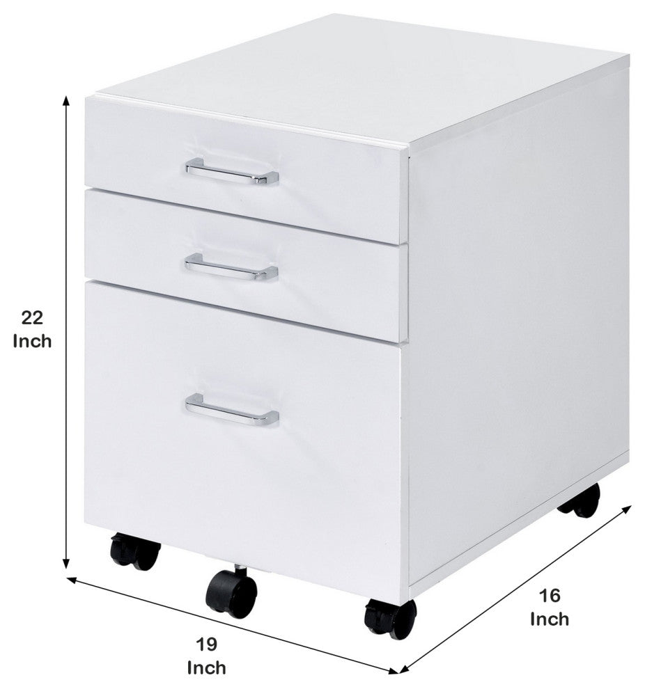 Benzara BM251191 Cabinet With 3 Drawers and Wheels, White