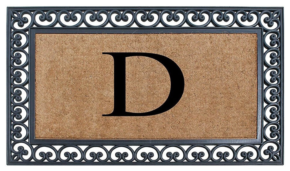 A1HC Black Rubber and Coir Paisley Border Monogrammed Double Doormat, 30"X48", D